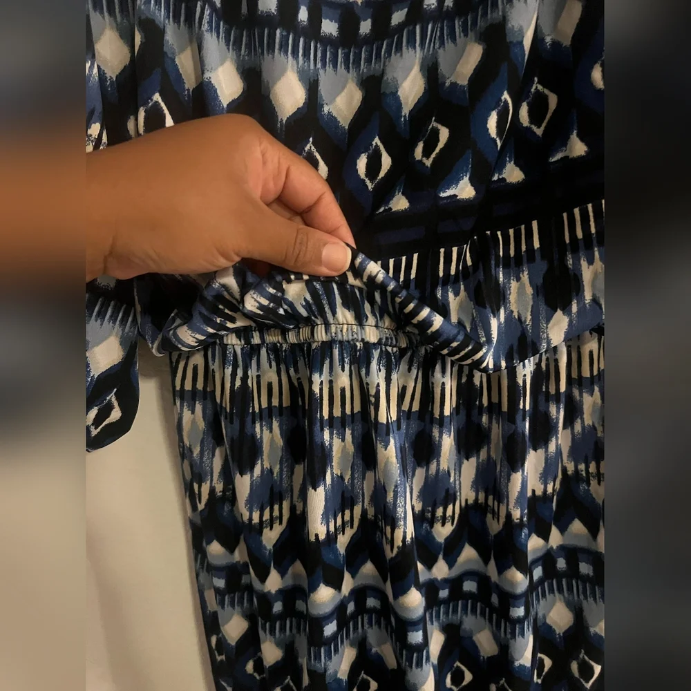 AB Studio Blue and White Printed Long Sleeve Dress - Picture 5 of 6